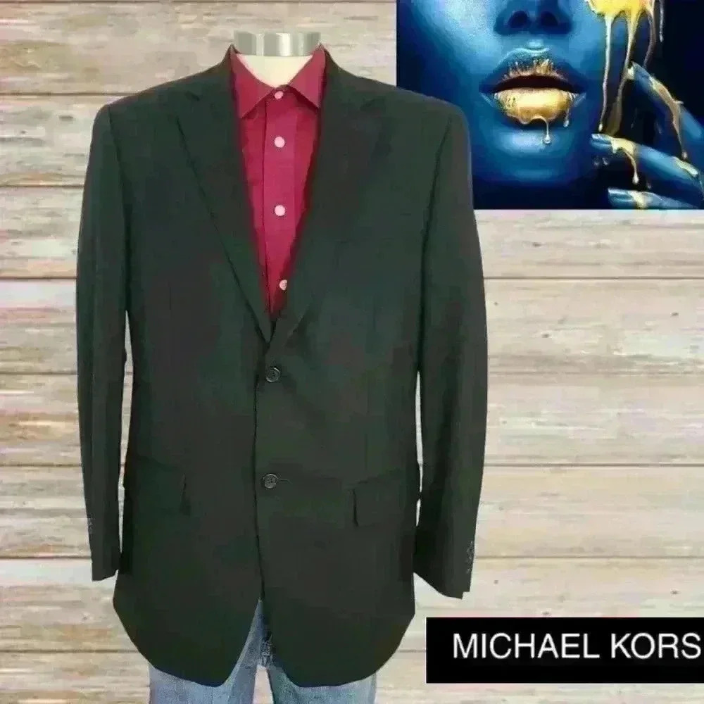 MICHAEL KORS MENS SOLID BLACK SPORT COAT BLAZER 39R